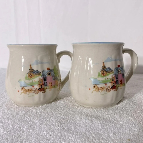 Vintage Korea Stoneware Pottery  Ceramic Homestead Mugs Coffee Cups x2 - Picture 8 of 13